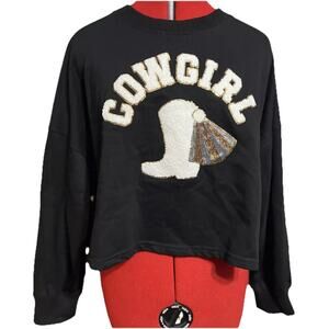 Cowgirl Boot Women’s Small Dance Peach Love Cropped Sweatshirt Black Pullover